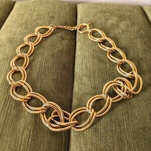 Chunky Double Link Collar Necklace Gold Tone Metal Toggle Clasp Maximalist